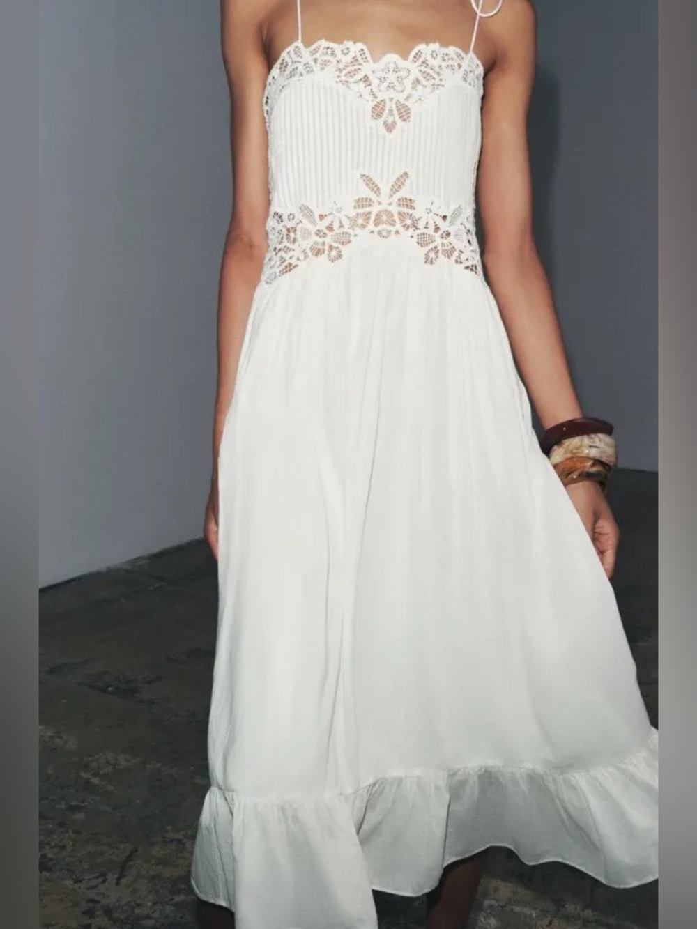 Zara White Lace Cotton Flowy Summer Bohemian Midi Dress - Picture 2 of 11